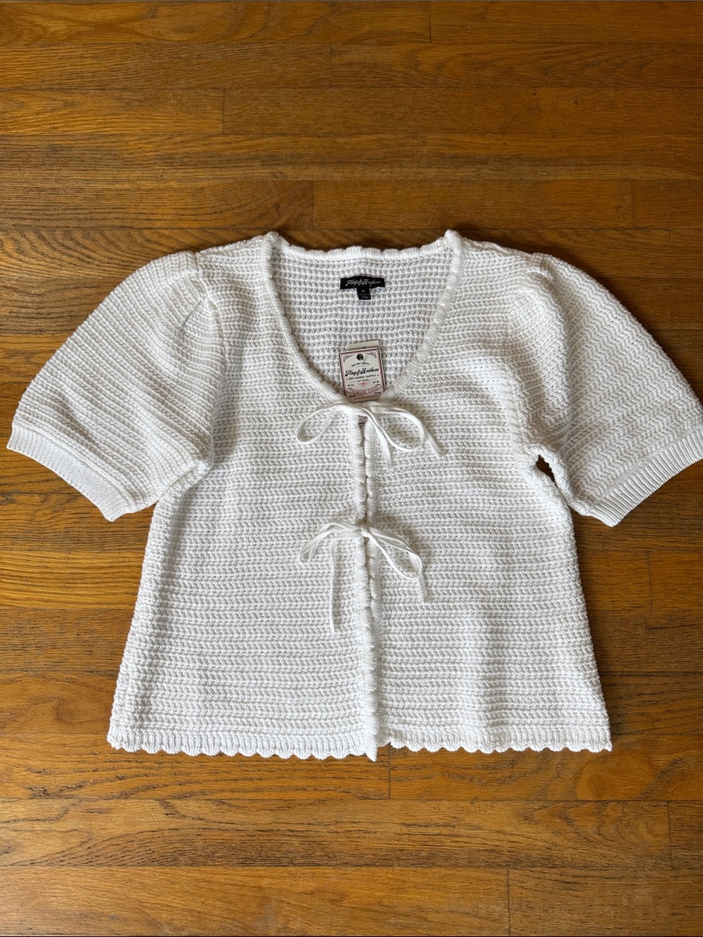 White crochet knit tie-front cardigan - NWT